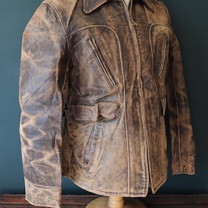 Vintage 1940s 40s Brown Horsehide Leather Jacket Half Belt Sports ...