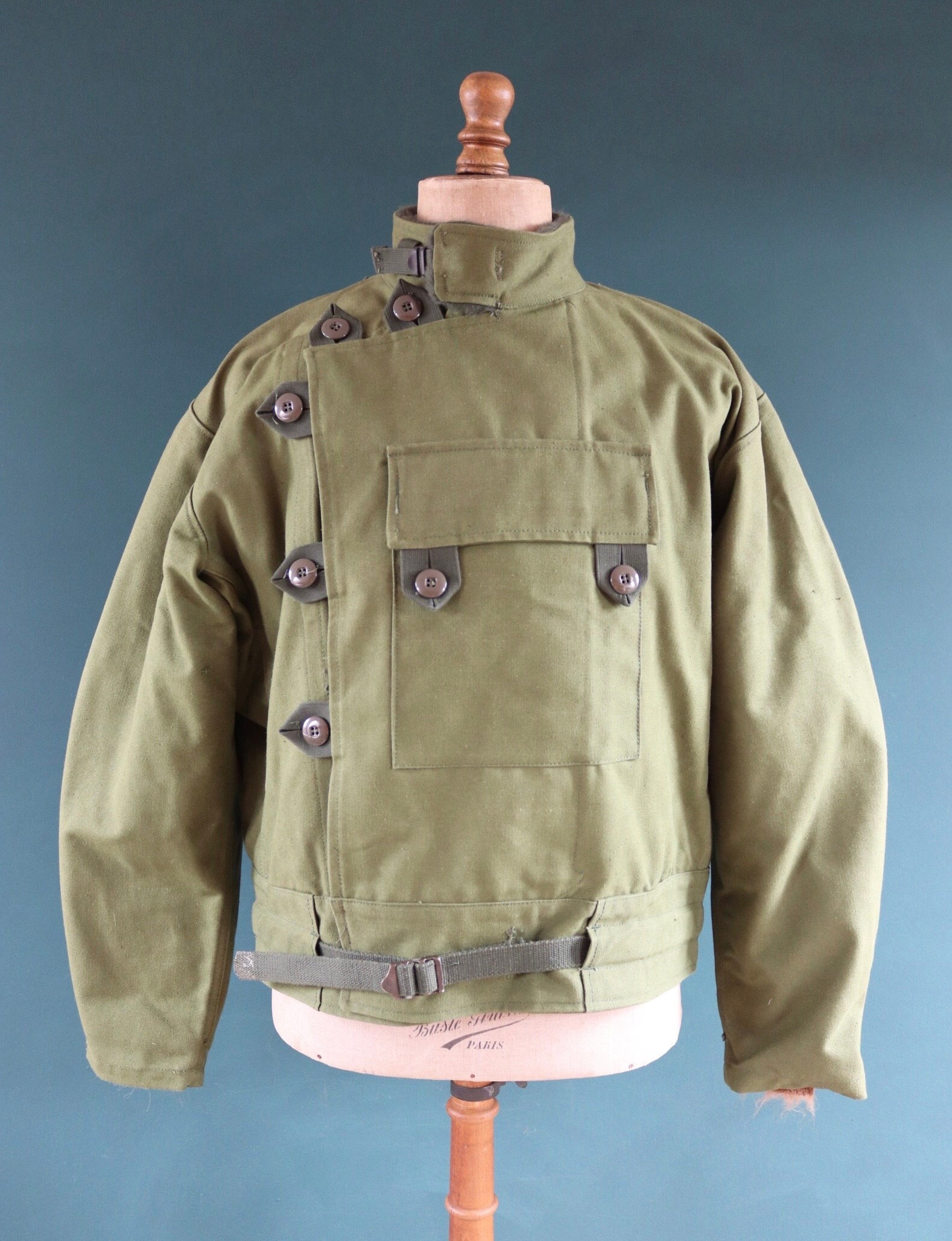 Vintage 1960s 60s Swedish Army Green Cotton Canvas Military