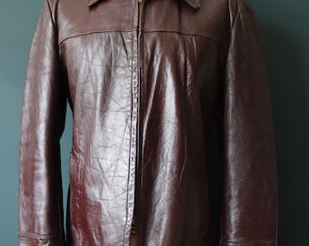 Vintage 1950s 50s Leather Jacket Burgundy Brown Horsehide Vintage 1950s 50s Leather Jacket Burgundy Brown Horsehide