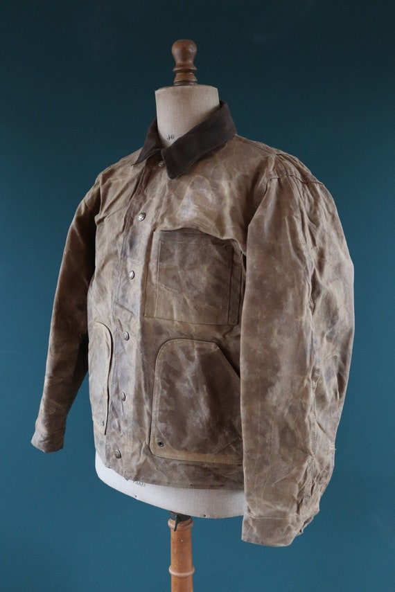 Vintage CC Filson tin cloth cotton canvas trucker cruiser jacket 49” chest workwear work chore waterproof hunting
