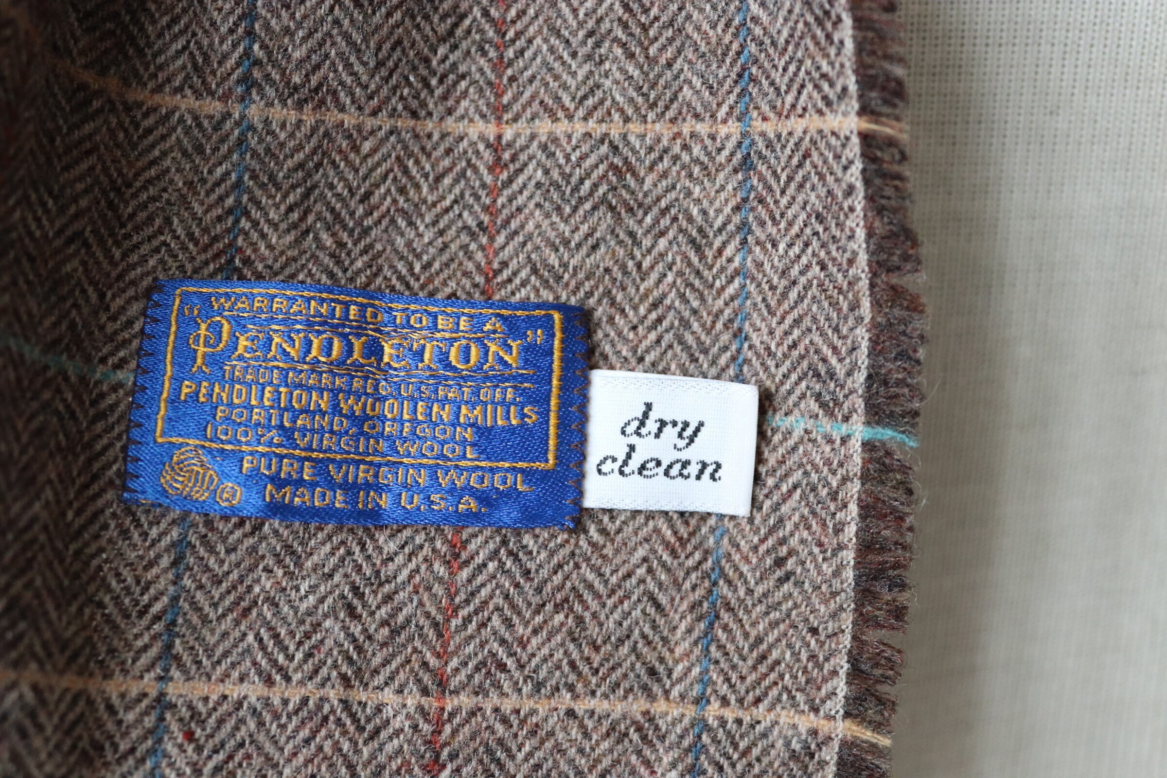 Vintage Pendleton Woolen Mills scarf woven herringbone wool brown green