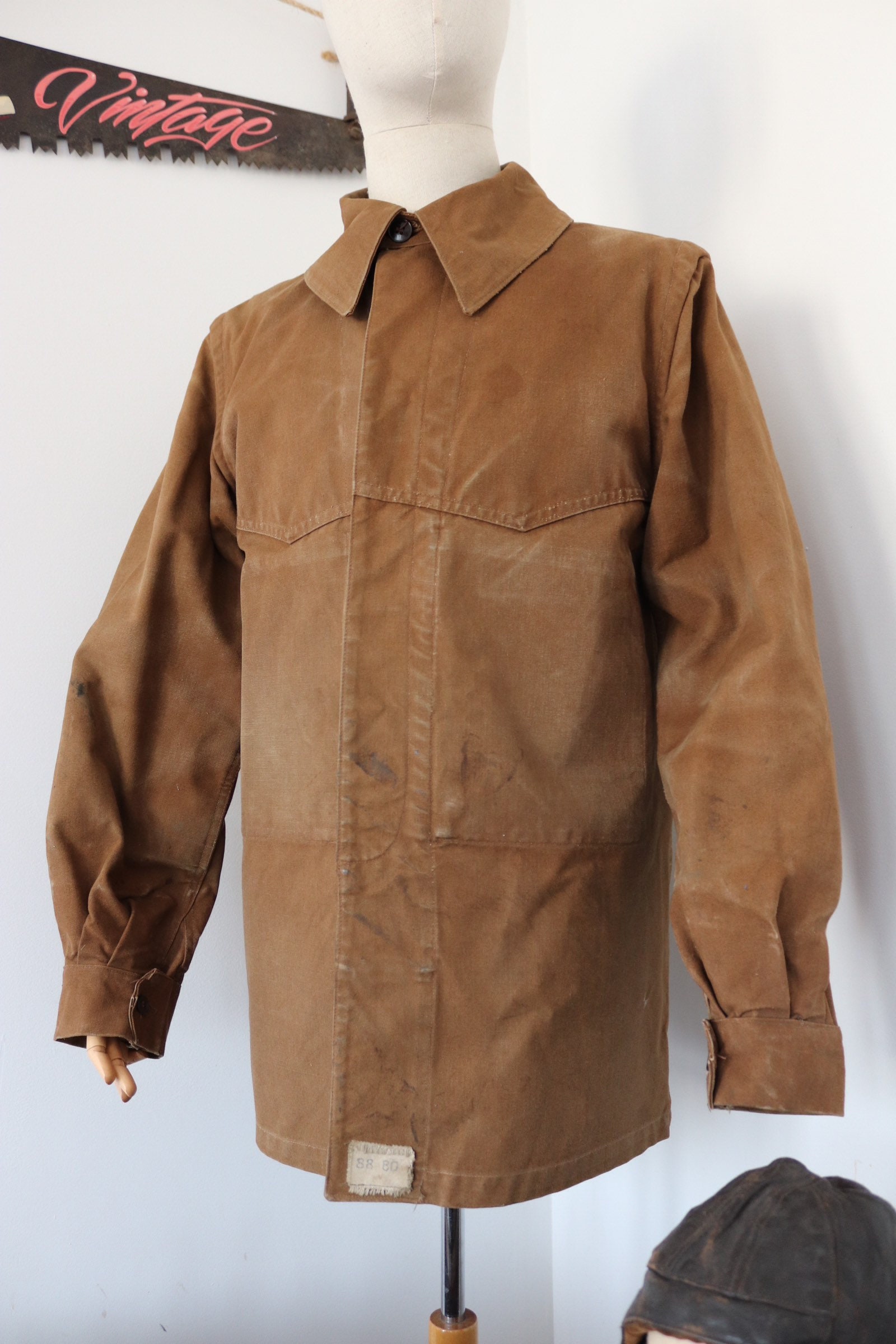 Vintage 1960s french brown cotton canvas train engineer work workwear