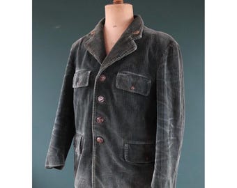 Vintage 1940s French Corduroy Workwear Jacket - Hunting Coat - 46