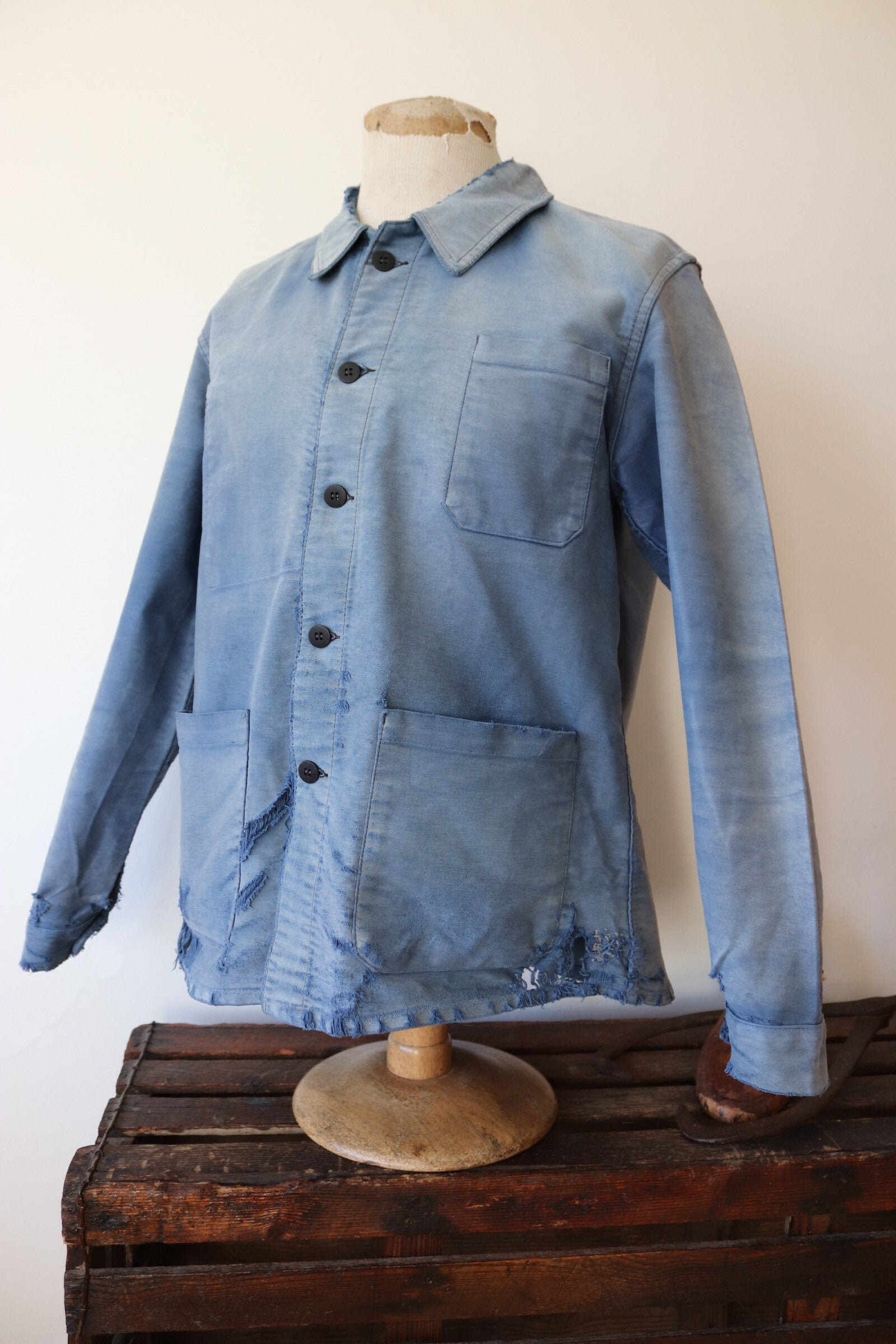 Vintage 1950s 50s french indigo blue moleskin work chore jacket ...