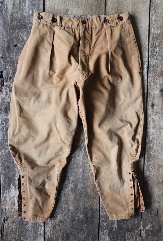 Vintage 1940s 40s 1950s 50s French brown cotton canvas hunting riding breeches jodhpurs 30” x 23” workwear work chore