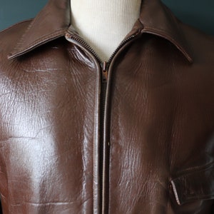 Vintage 1950s 50s Gertz brown horsehide pony hide leather car coat jacket Talon sports 42 chest half belt image 2