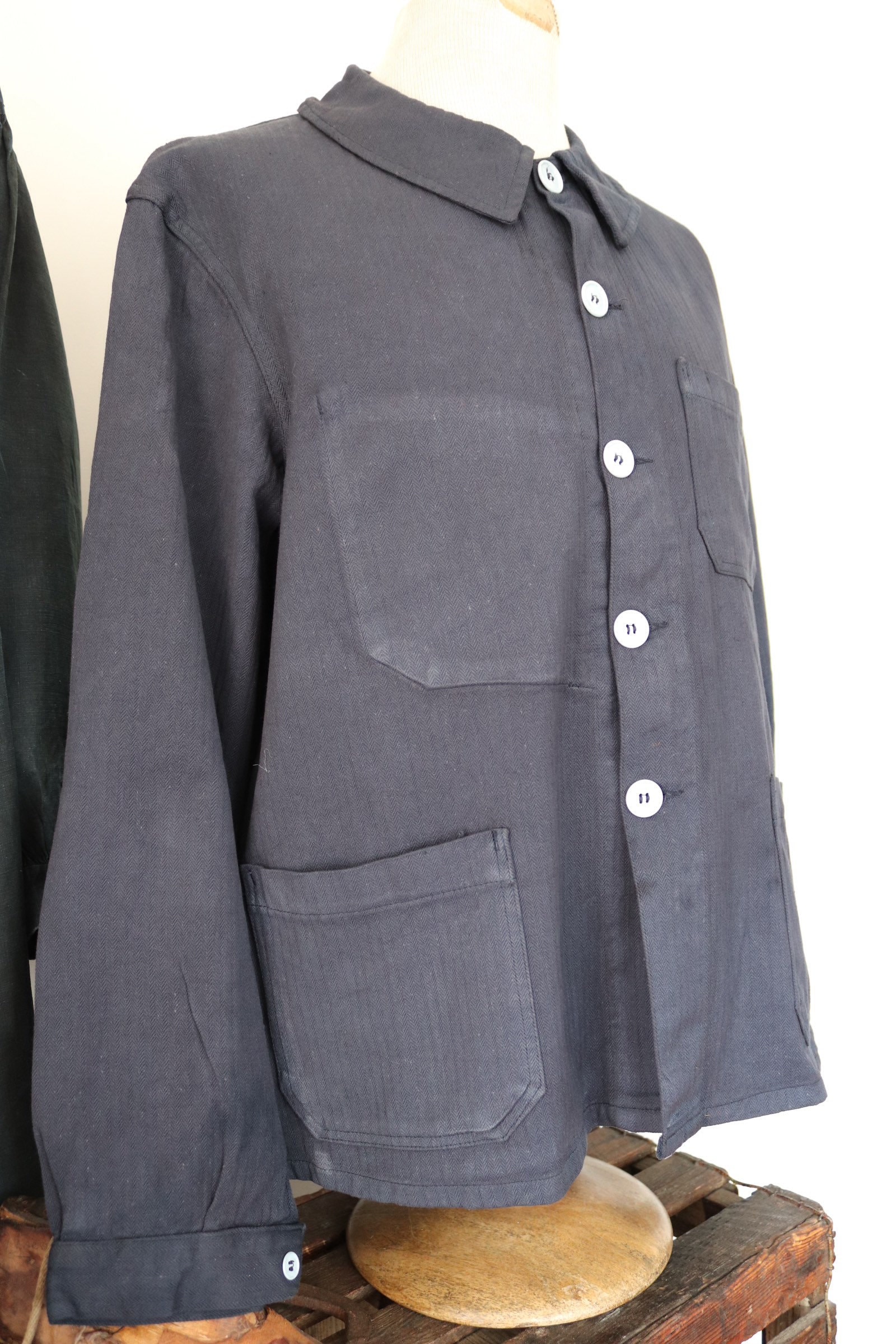 Vintage 1960s 60s deadstock french painters jacket dyed indigo blue hbt