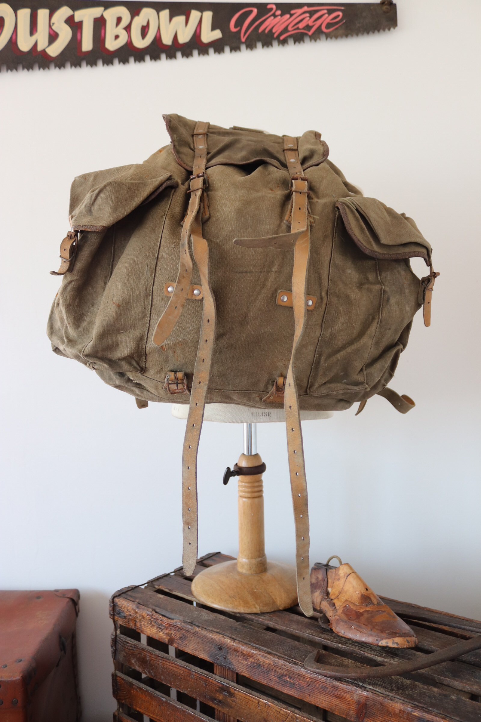 Vintage 1950s 50s 1960s 60s French army military La Fuma canvas leather