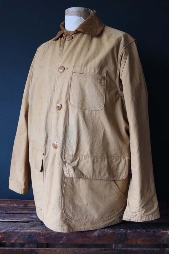 Vintage 1950s 50s tan brown tin cloth cotton canva