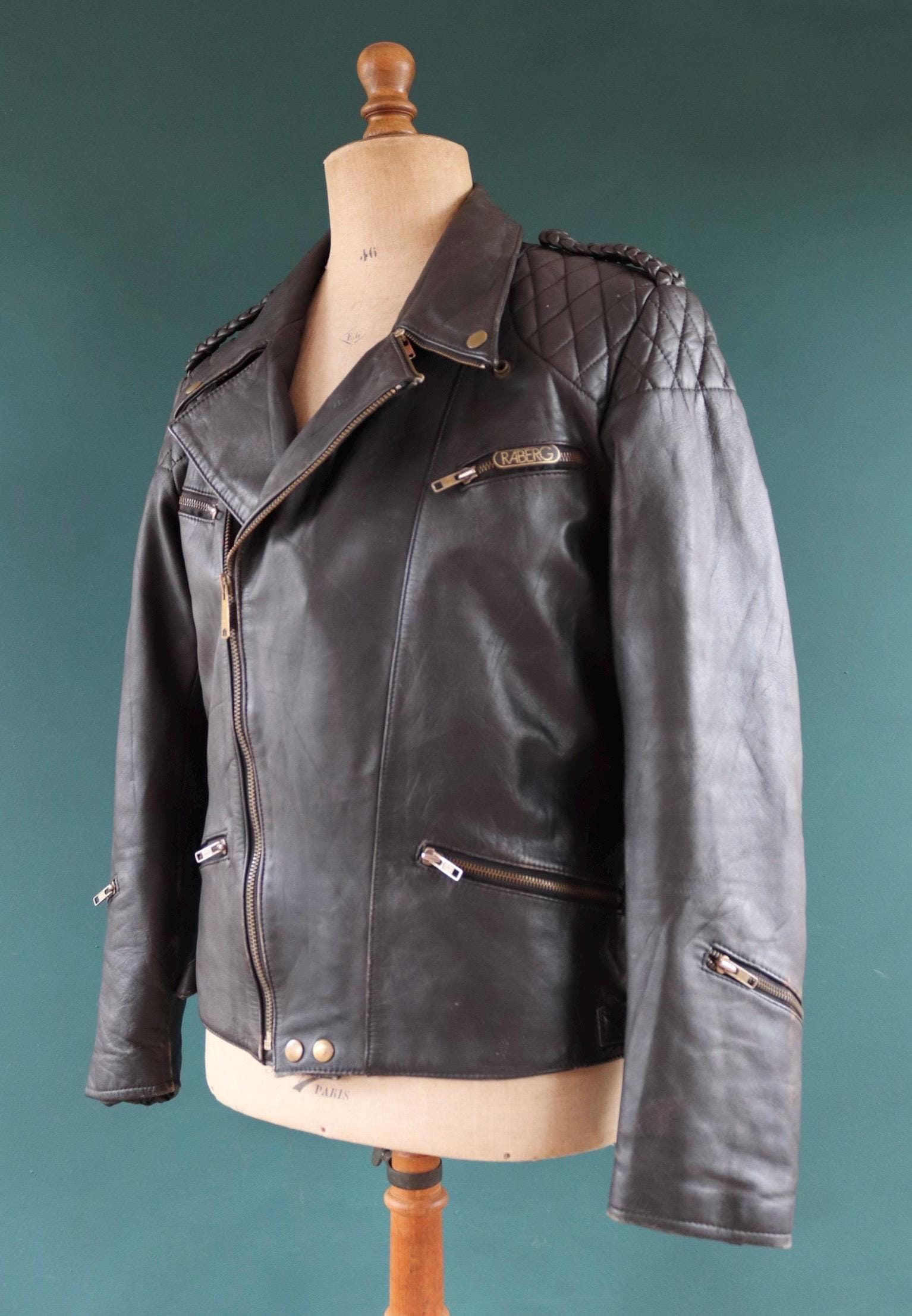 Vintage 1980s 80s 1990s 90s German black leather biker motorcycle 