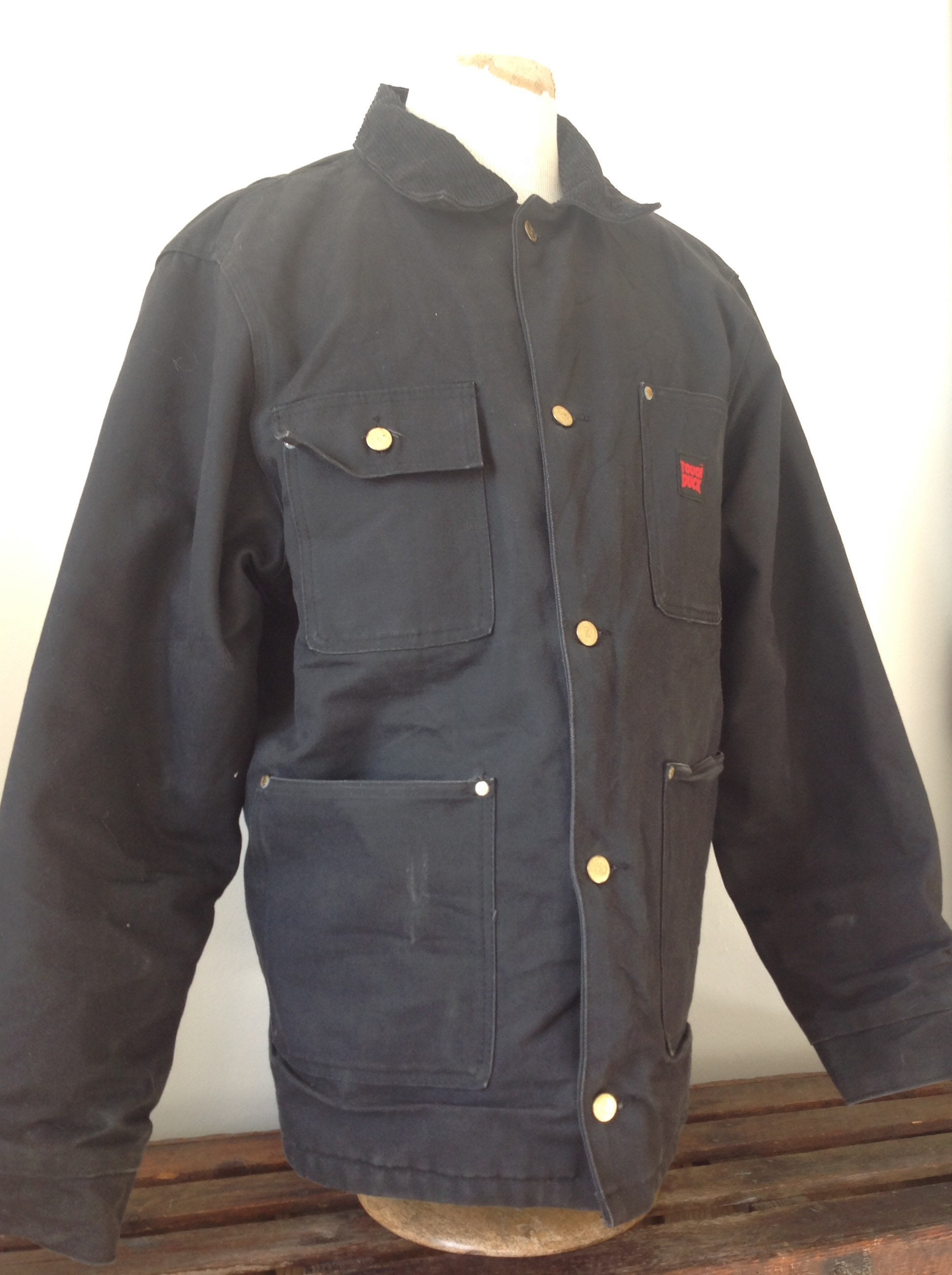 Vintage Tough Duck black tin cloth duck cotton canvas denim work jacket blanket lined corduroy