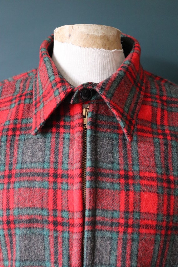 Vintage 1960s 60s Johnson Wool Plaid Checked Red Grey Green Vintage 1960s 60s Johnson Wool Plaid Checked Red Grey Green
