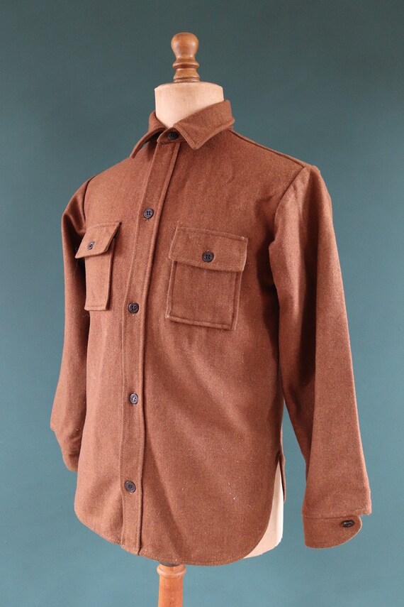 Vintage 1970s 70s 1980s 80s plain brown wool CPO shirt jacket hunting shooting 41” chest workwear work chore