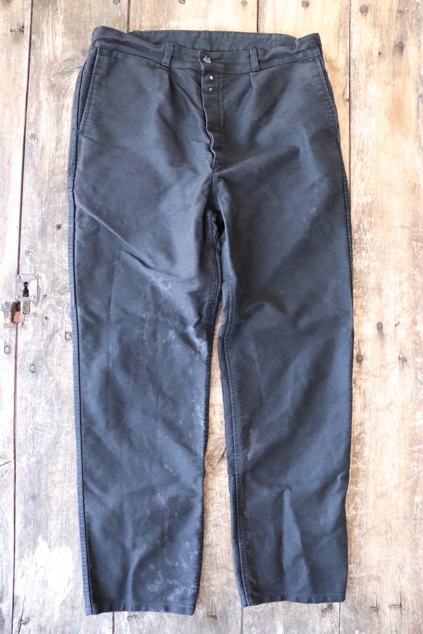 Vintage french black moleskin chore work trousers pants button fly 34 x ...