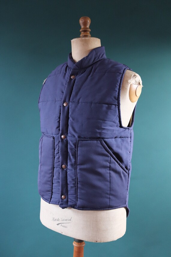 Vintage 1980s 80s blue padded puffer gilet vest waistcoat trucker windbreaker winter insulated 40" chest