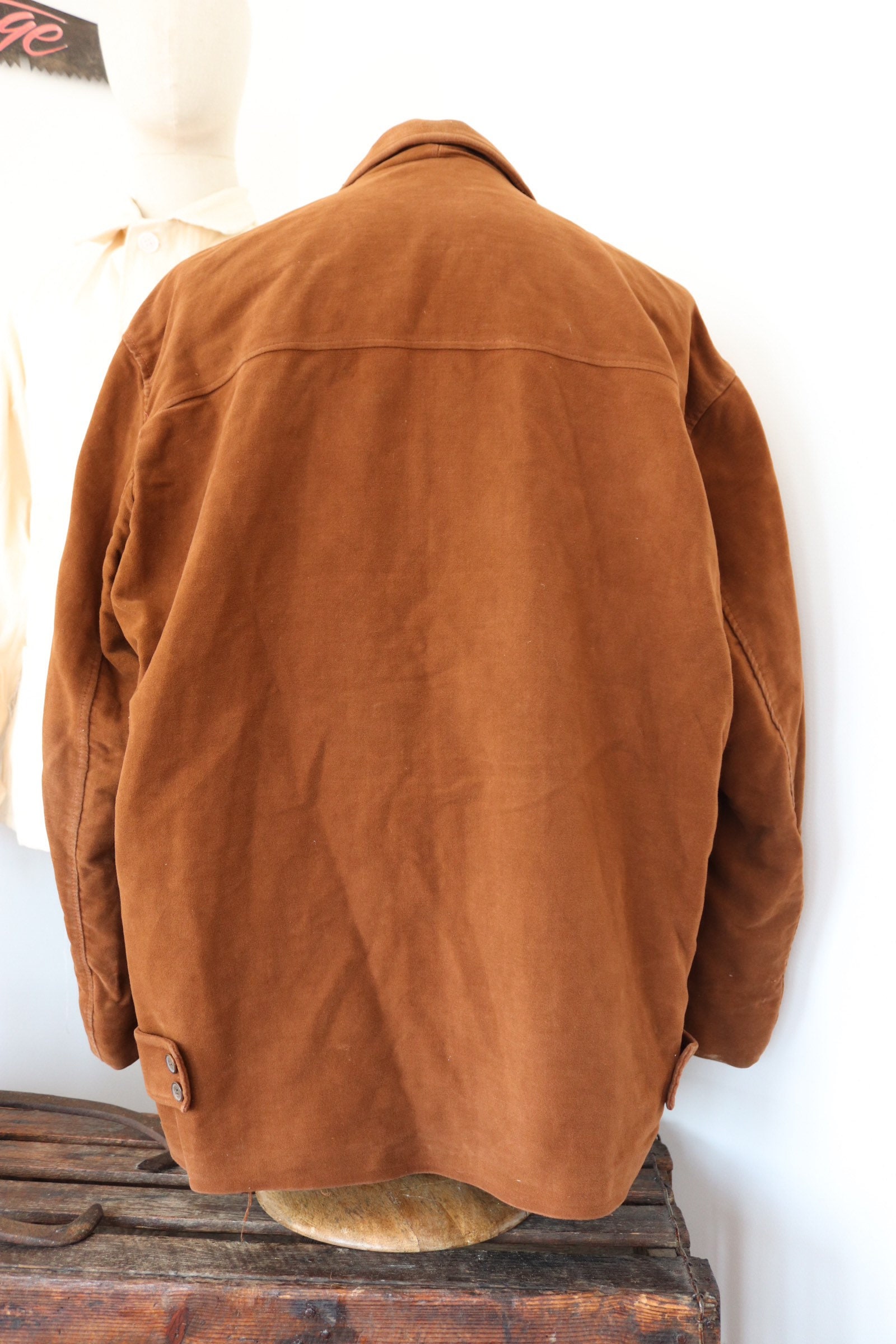 Vintage 1950s 50s french brown moleskin zip up jacket workwear work