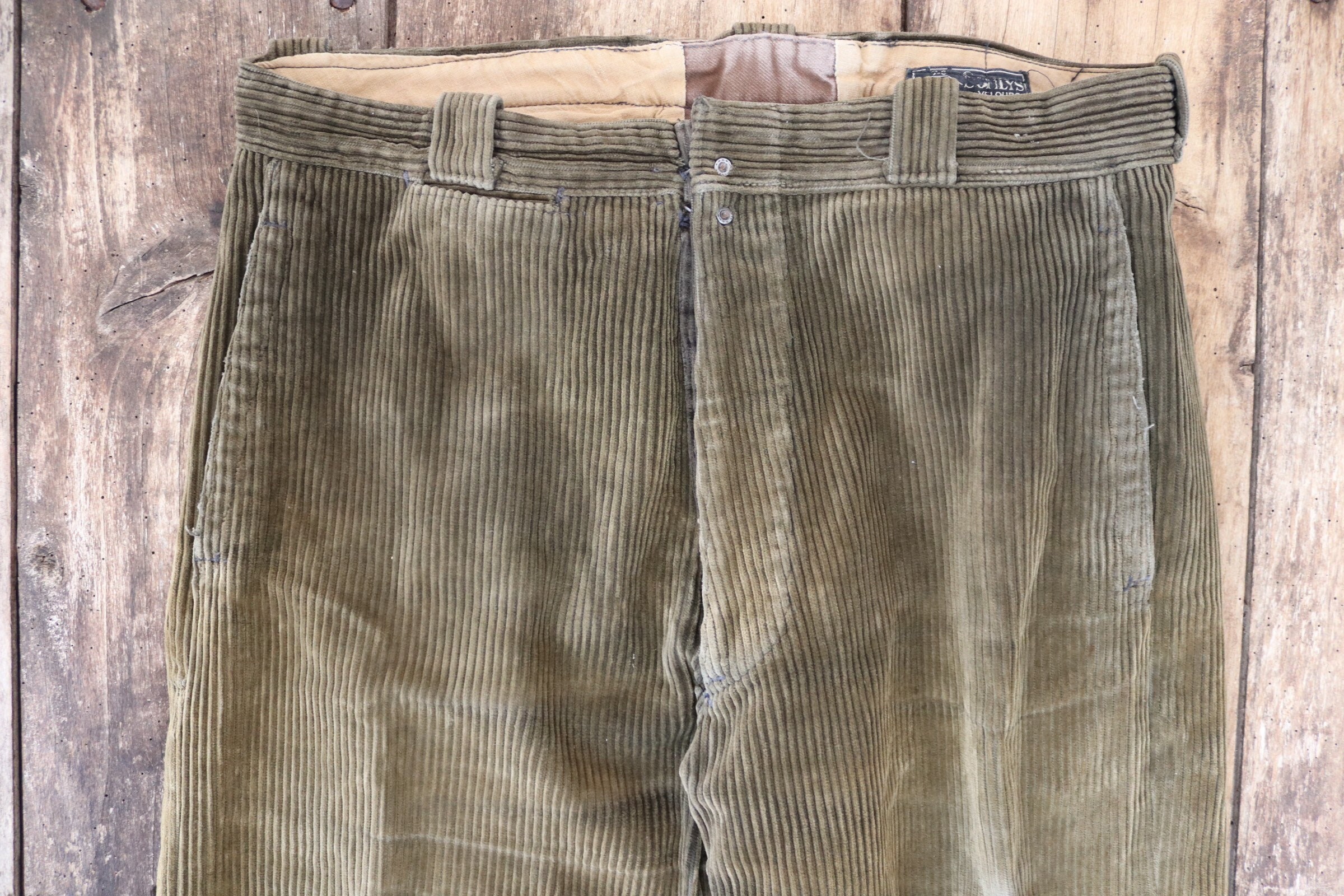 Vintage french khaki green brown corduroy trousers pants workwear chore ...