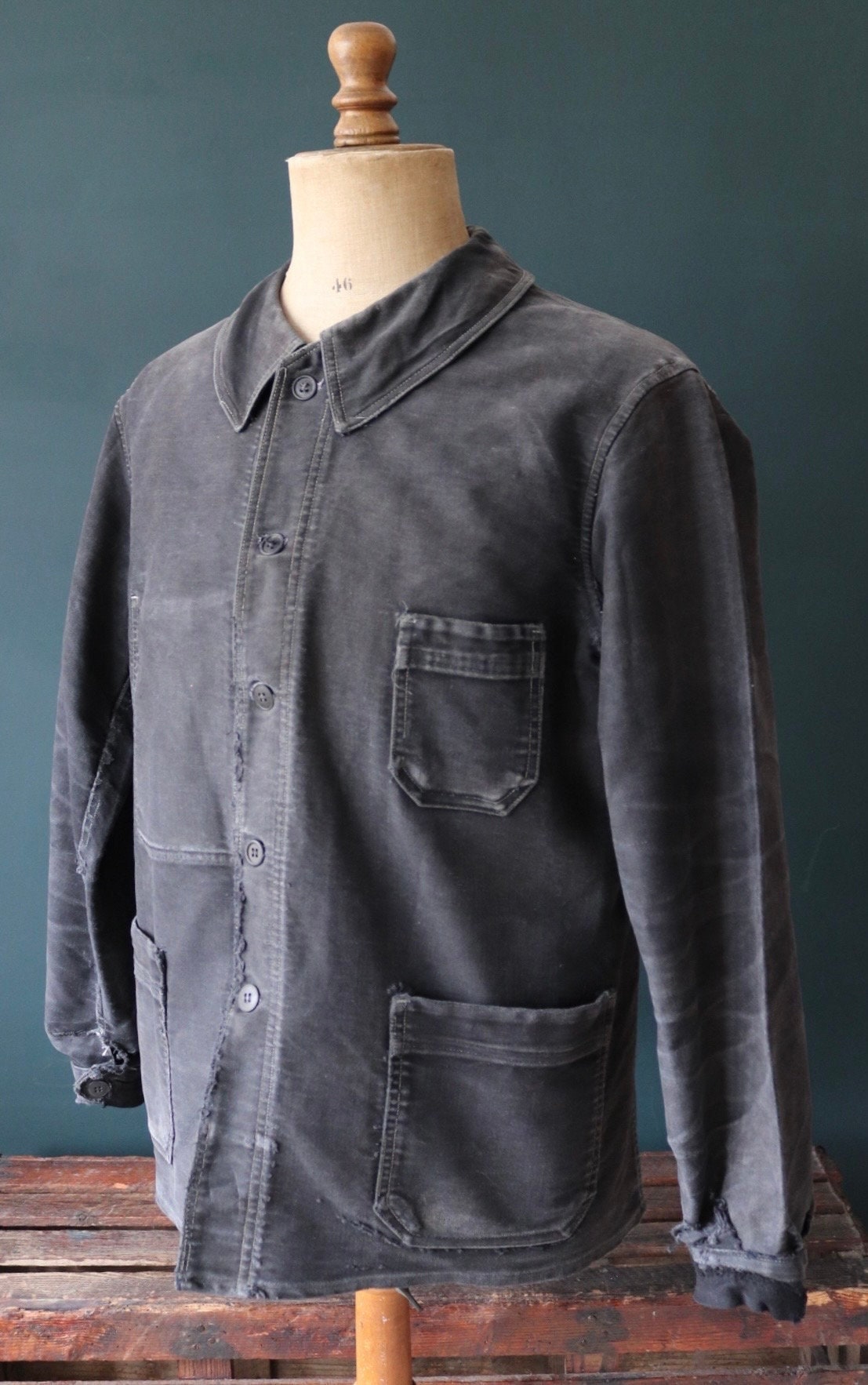 Vintage 1940s 40s French Black Moleskin Work Jacket Chore - Etsy