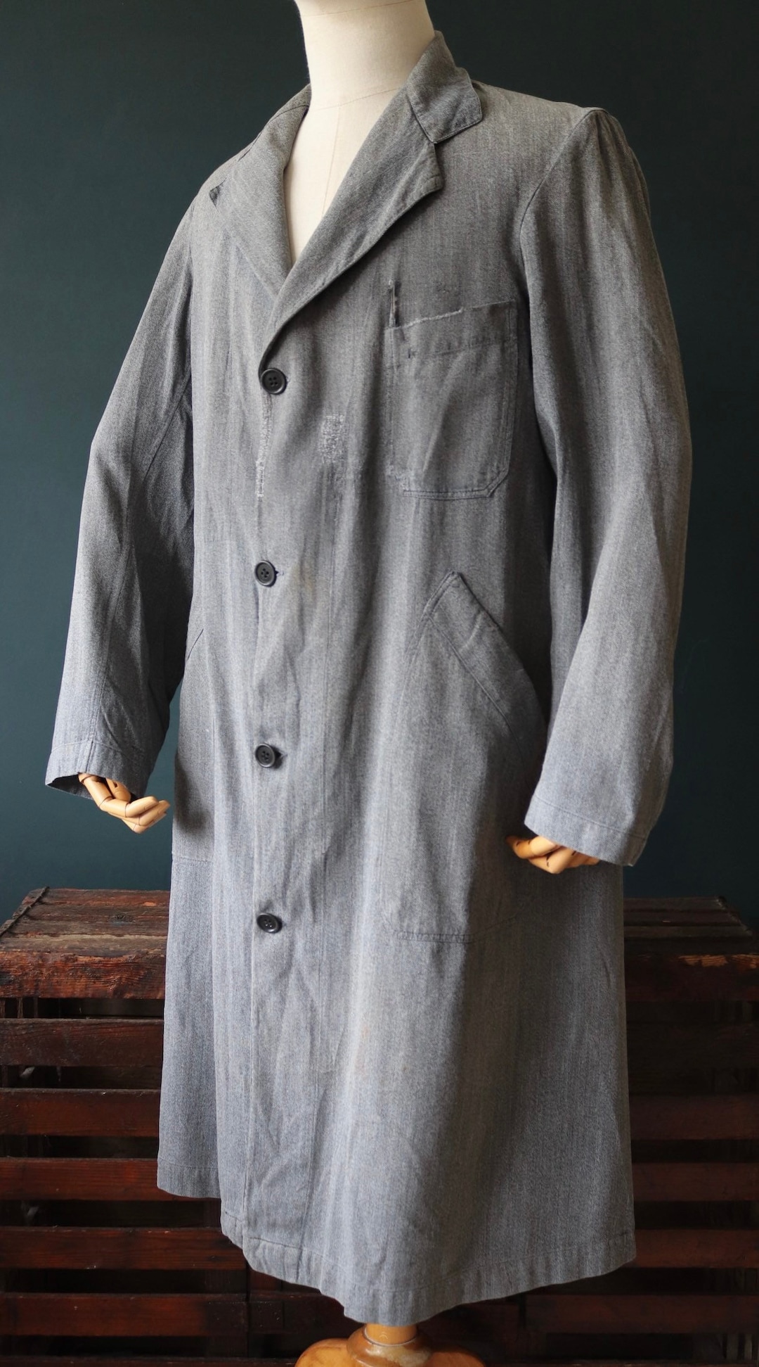 Vintage French Workwear Jacket 1950s Salt Pepper Grey Work Vintage French Workwear Jacket 1950s Salt Pepper Grey Work