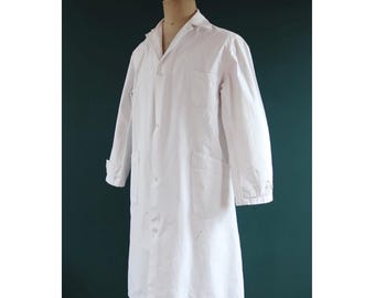 Vintage 1940s French linen workwear jacket - duster chore coat - overalls - 46” chest