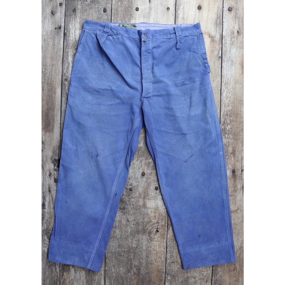 Vintage French Workwear Trousers - 1960s Chore Pants - Darned and