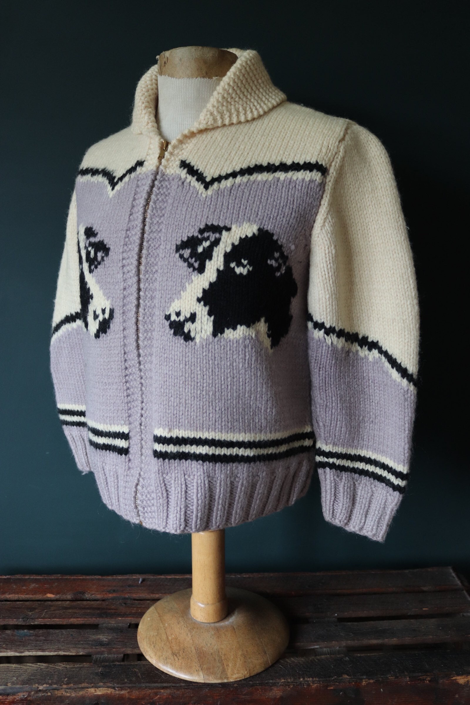 Vintage 1950 50s 1960s 60s chunky knitted wool cowichan sweater