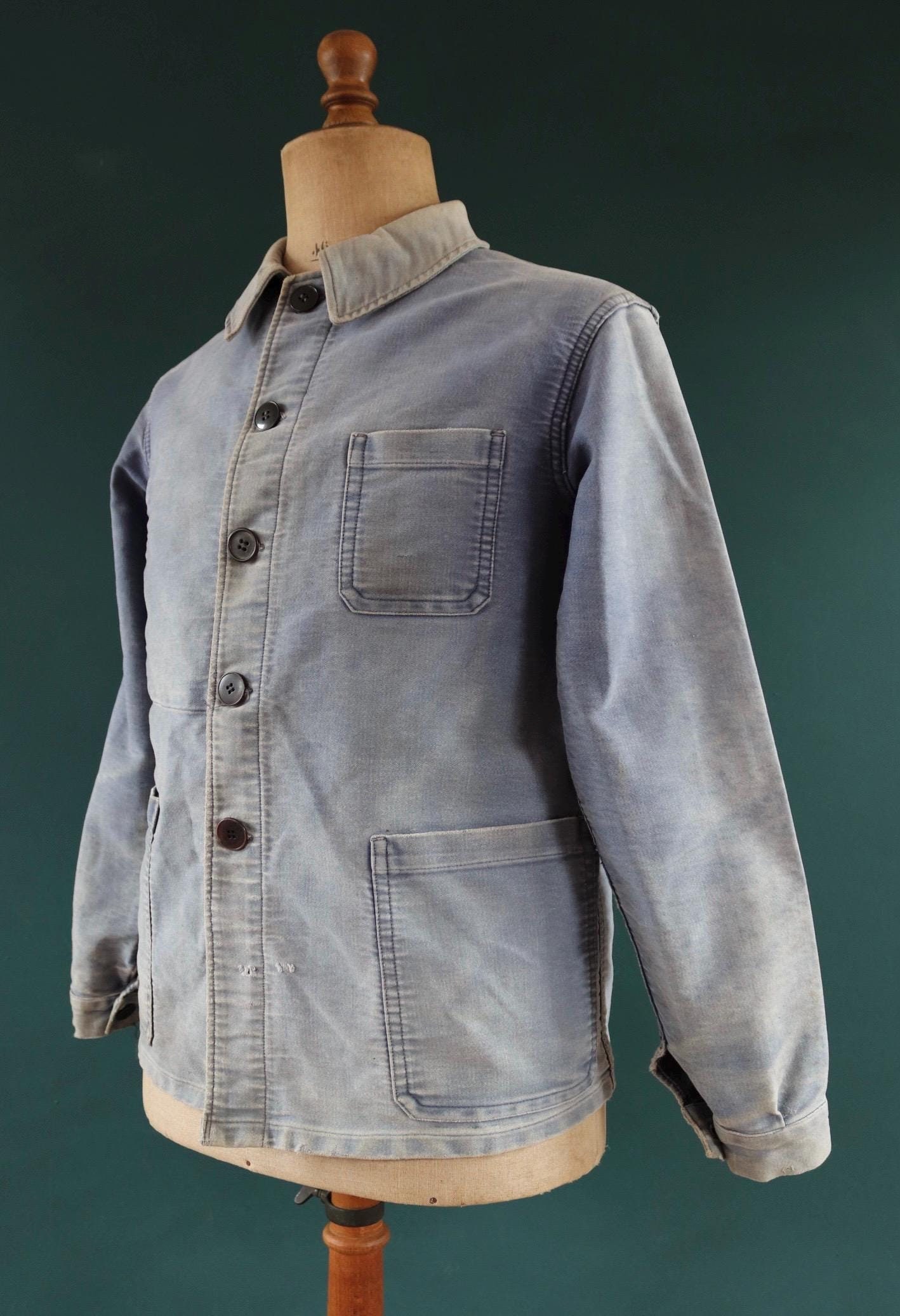 Vintage 1950s 50s French Blue Moleskin Work Jacket Workwear Vintage 1950s 50s French Blue Moleskin Work Jacket Workwear