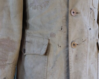 Vintage 1920s French Workwear Jacket - Antique Chore Coat - Half
