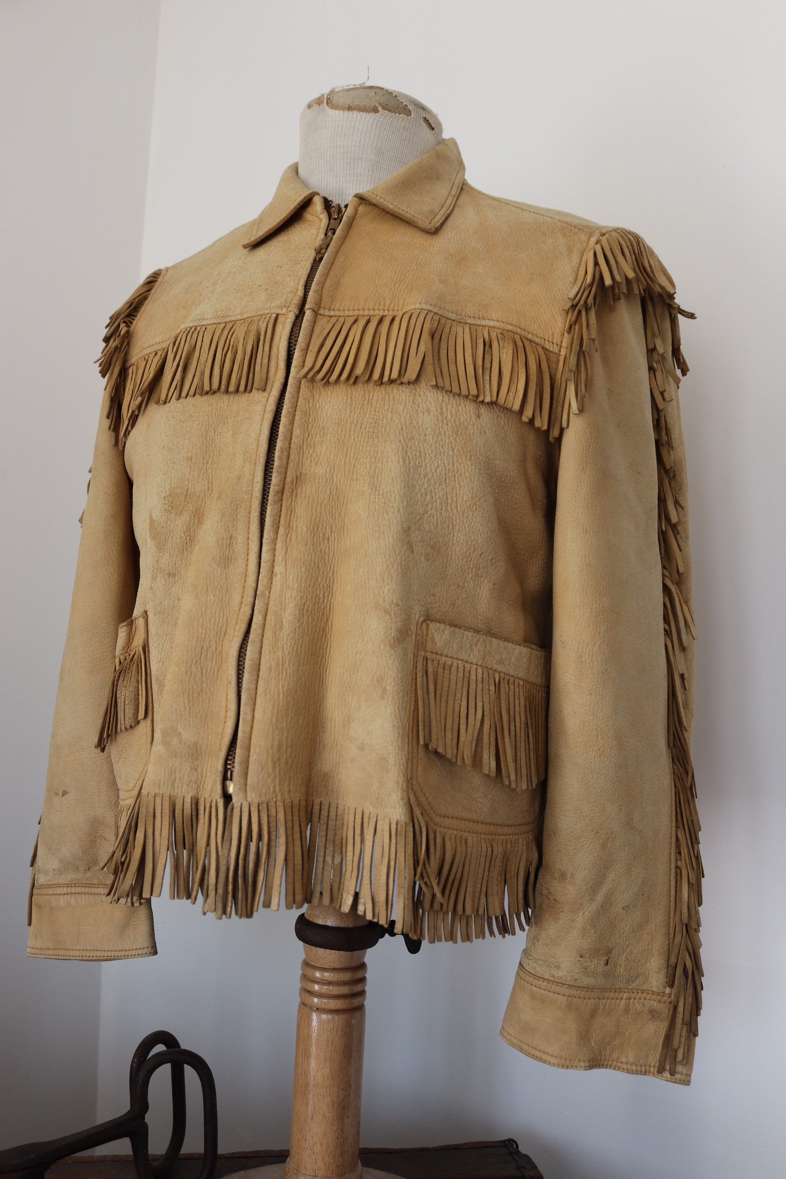 Vintage cream buckskin leather tassel tassled jacket Western cowboy ...