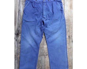 パンツ 1940s VINTAGE DENIM PAINTER PANTS Vintage 1940s French Workwear Trousers - Buckle Back Chore