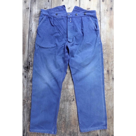 Vintage 1940s French Workwear Trousers - Buckle Back Chore Pants