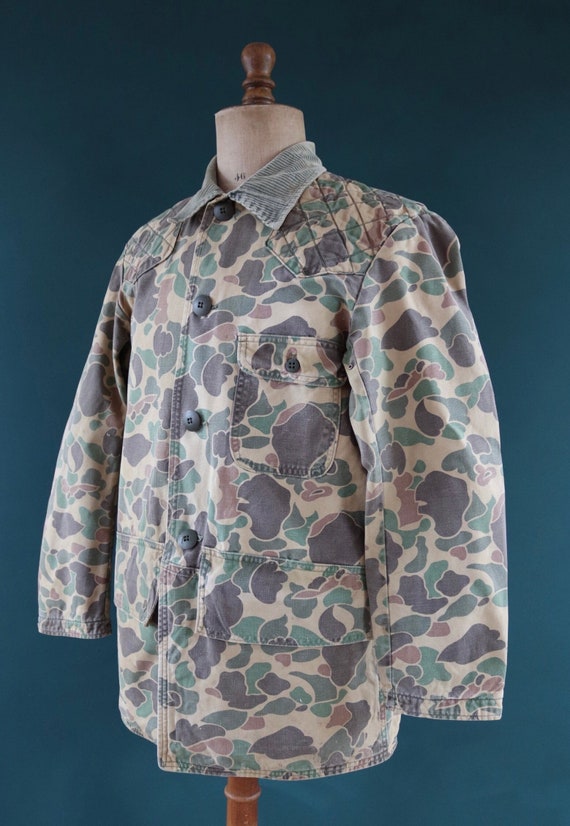 Vintage Sears Roebuck camouflage camo forest woodland American hunting jacket duck cotton 47" chest workwear work chore