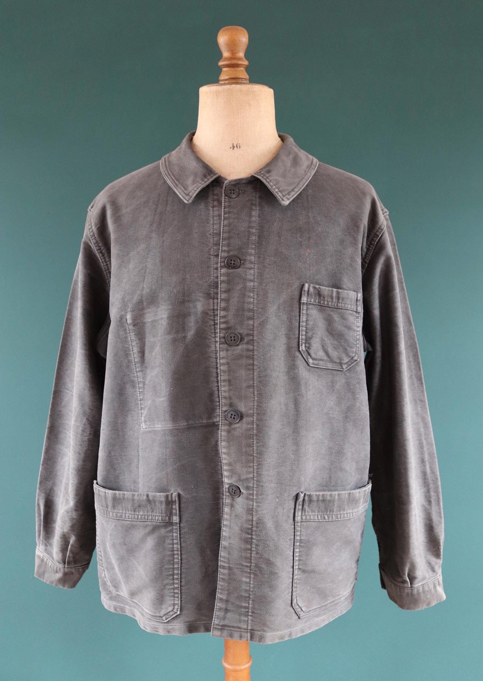 Vintage French Black Moleskin Workwear Jacket - 1960s Chore Coat