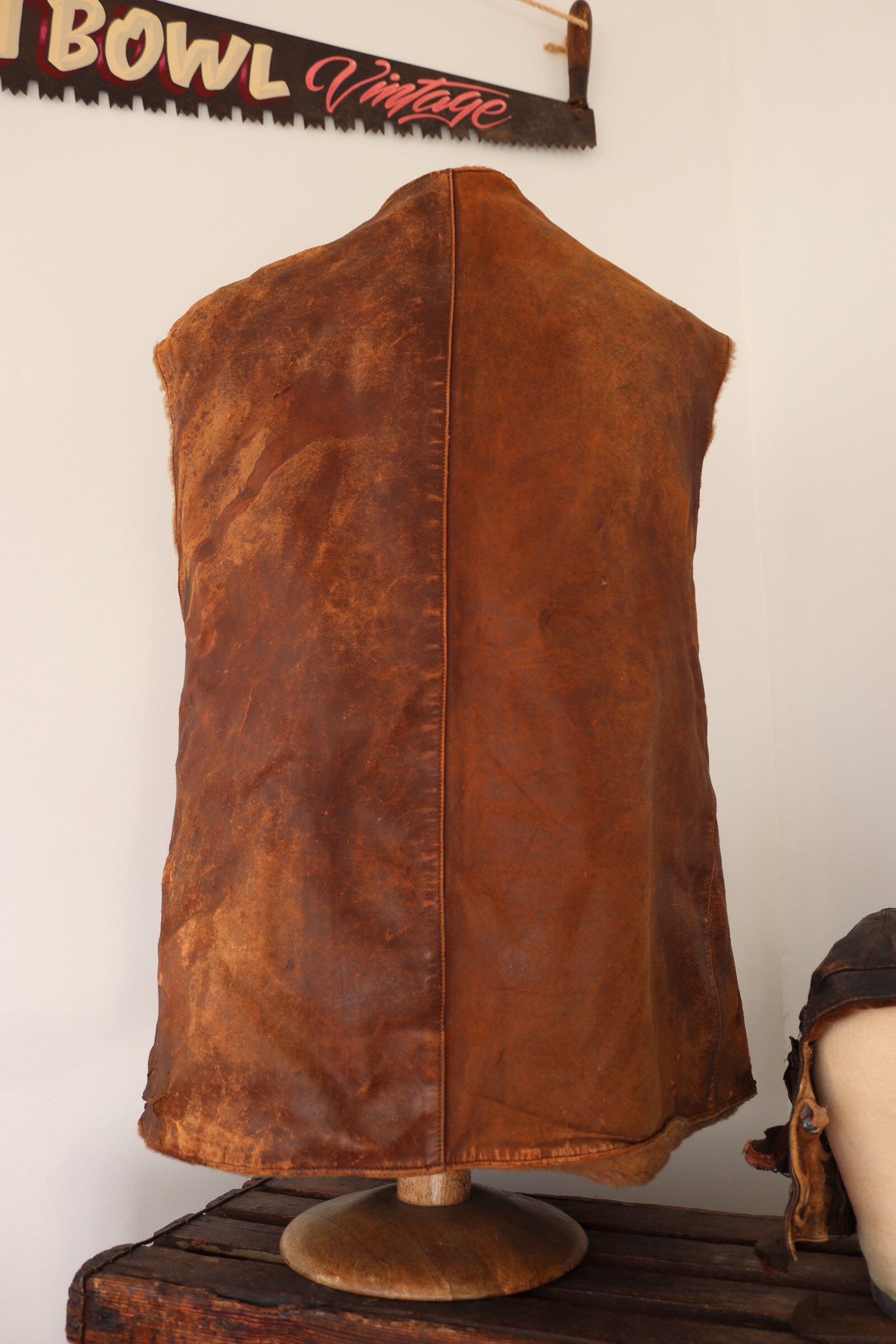 Vintage 1940s 40s brown leather British army battledress jerkin