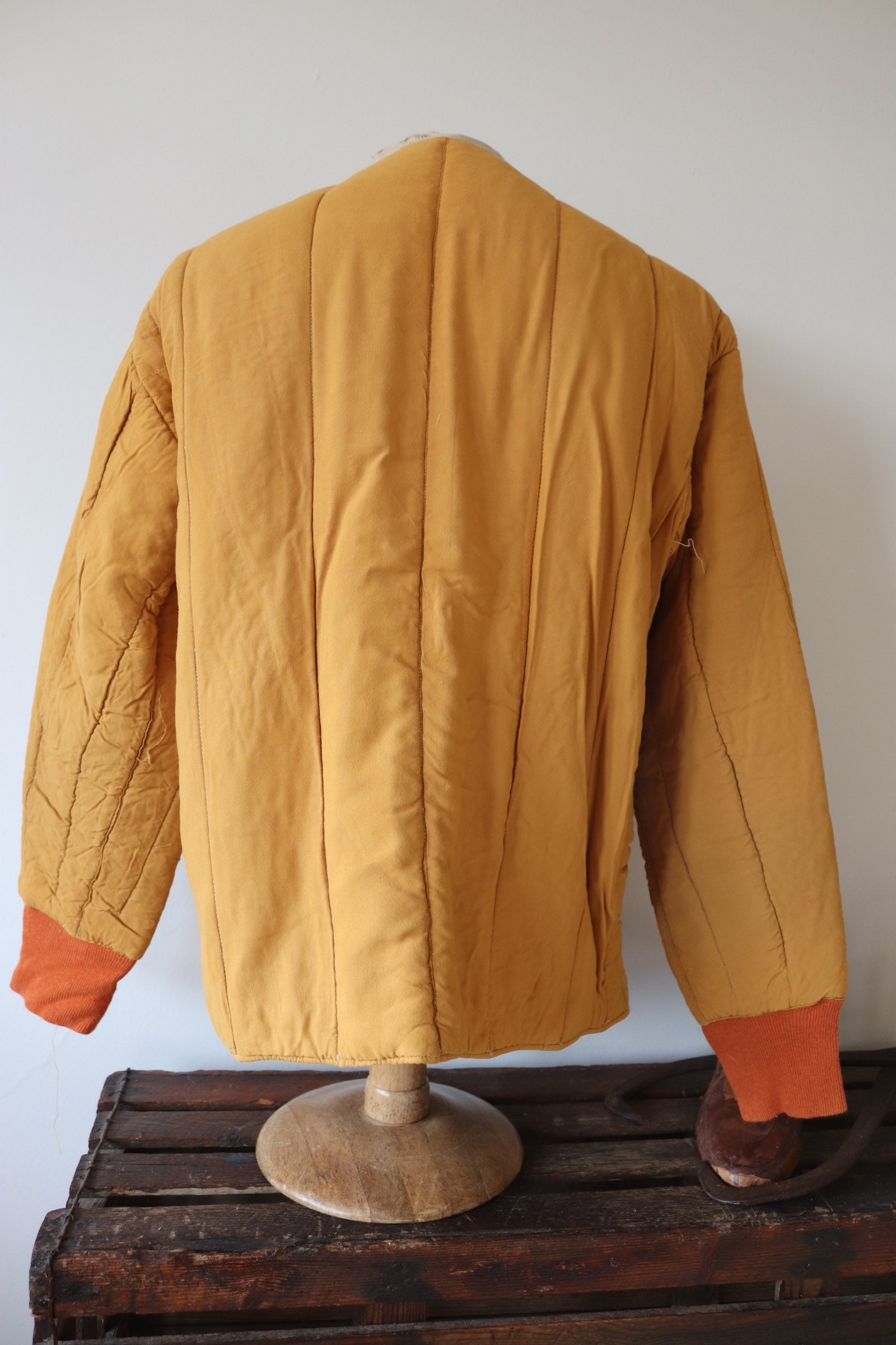 Vintage 1960s 60s over dyed gold tan brown Czech army military quilted ...