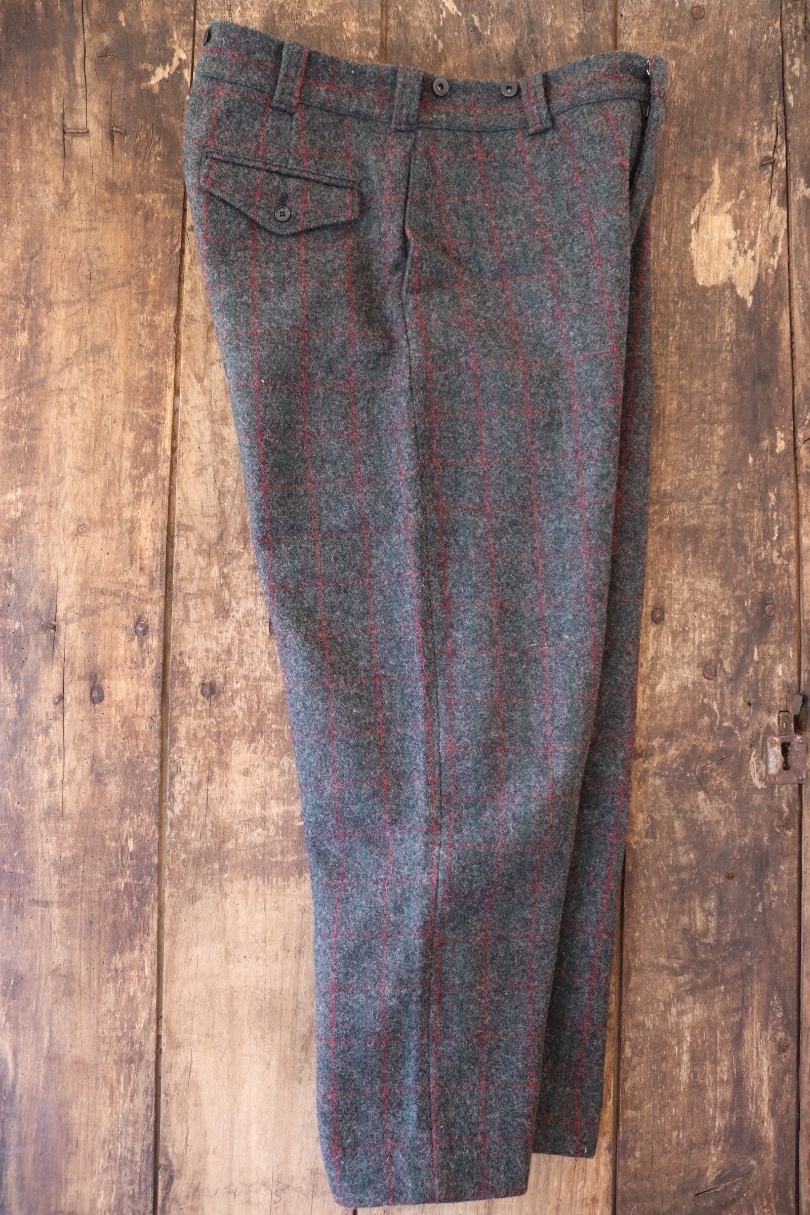 Vintage Woolrich grey red green checked plaid wool hunting trousers