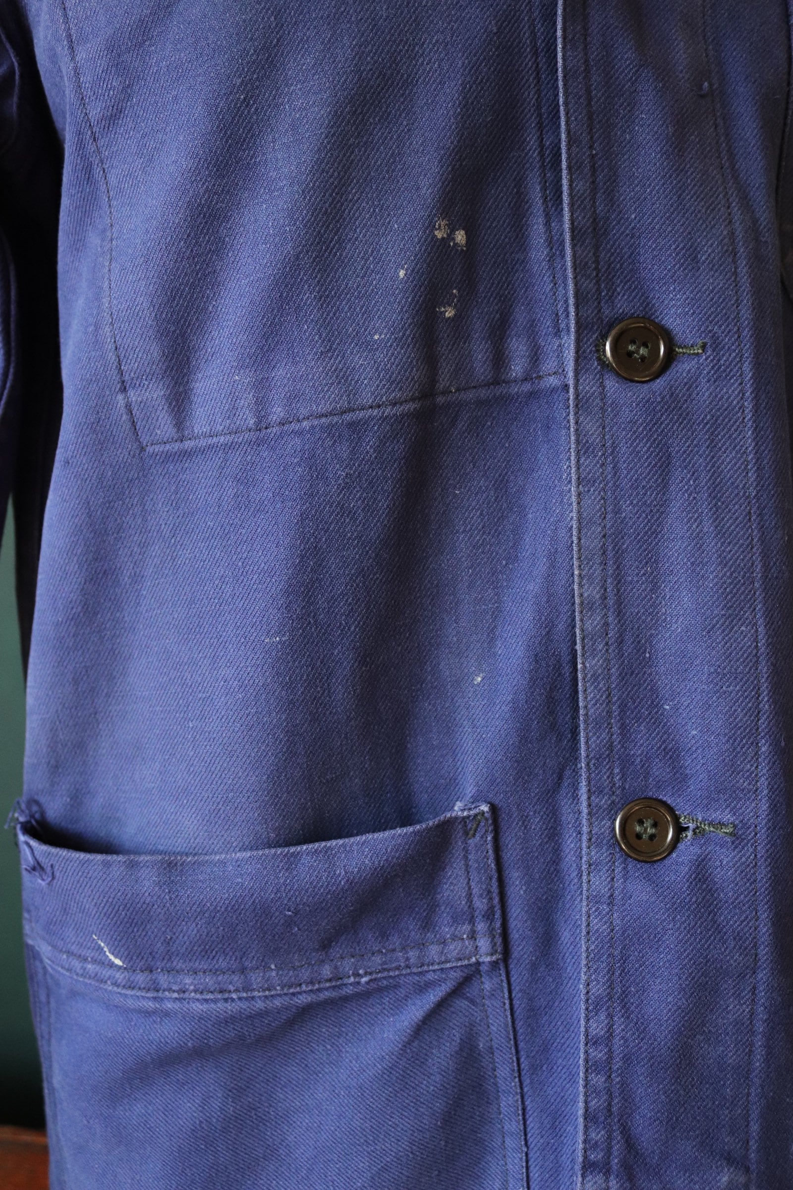 Vintage 1970s 70s French indigo blue bleu de travail work chore jacket ...