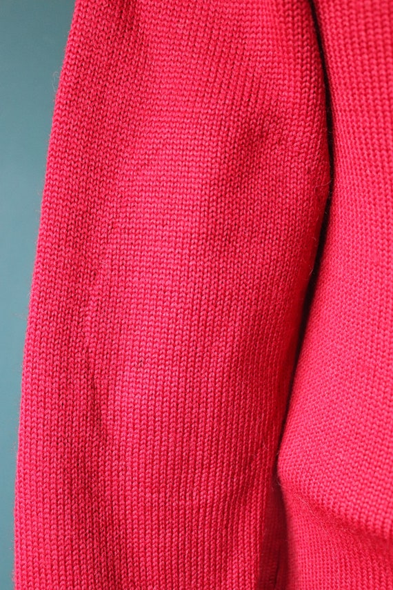 Vintage 1960s 60s American USA red wool knitted v… - image 7