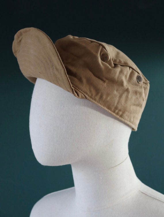 Vintage 1950s 50s RAF British military air force peaked ADEN cap ground crew khaki drill workwear work chore