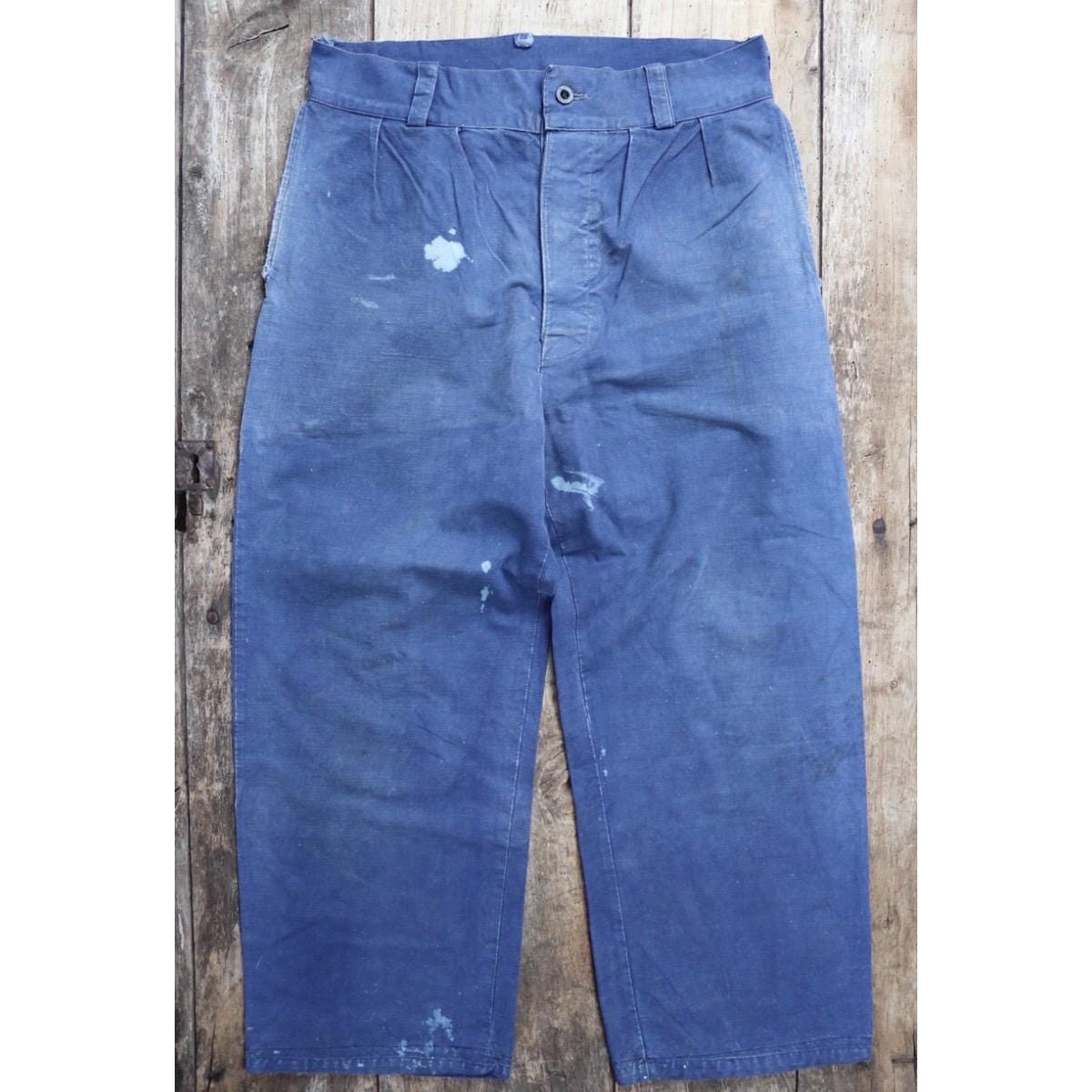 Vintage French Workwear Trousers - 1930s Chore Pants - Sun Faded