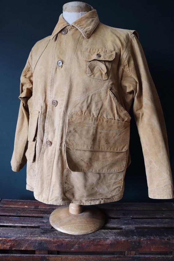Vintage 1950s 50s 1960s 60s tan brown tin cloth hu
