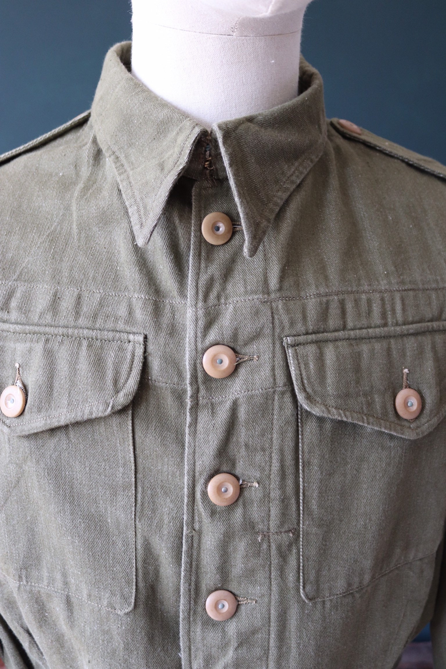 Vintage 1950s 50s khaki green British army denim blouse jacket  