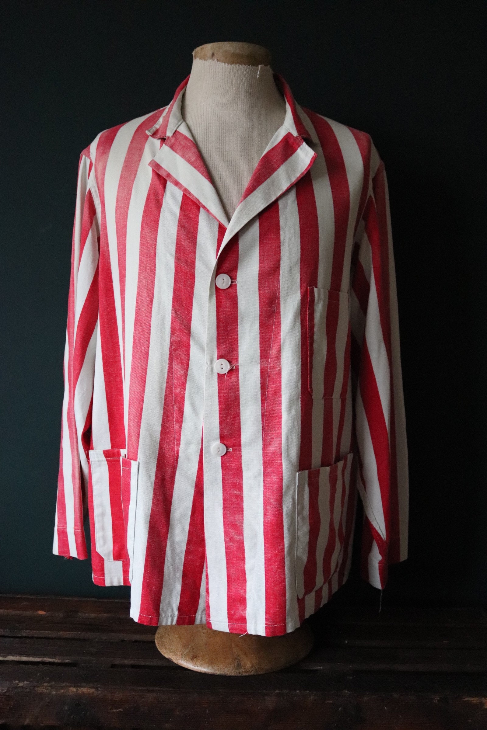 Vintage 1940s 40s 1950s 50s red white striped stripe cotton