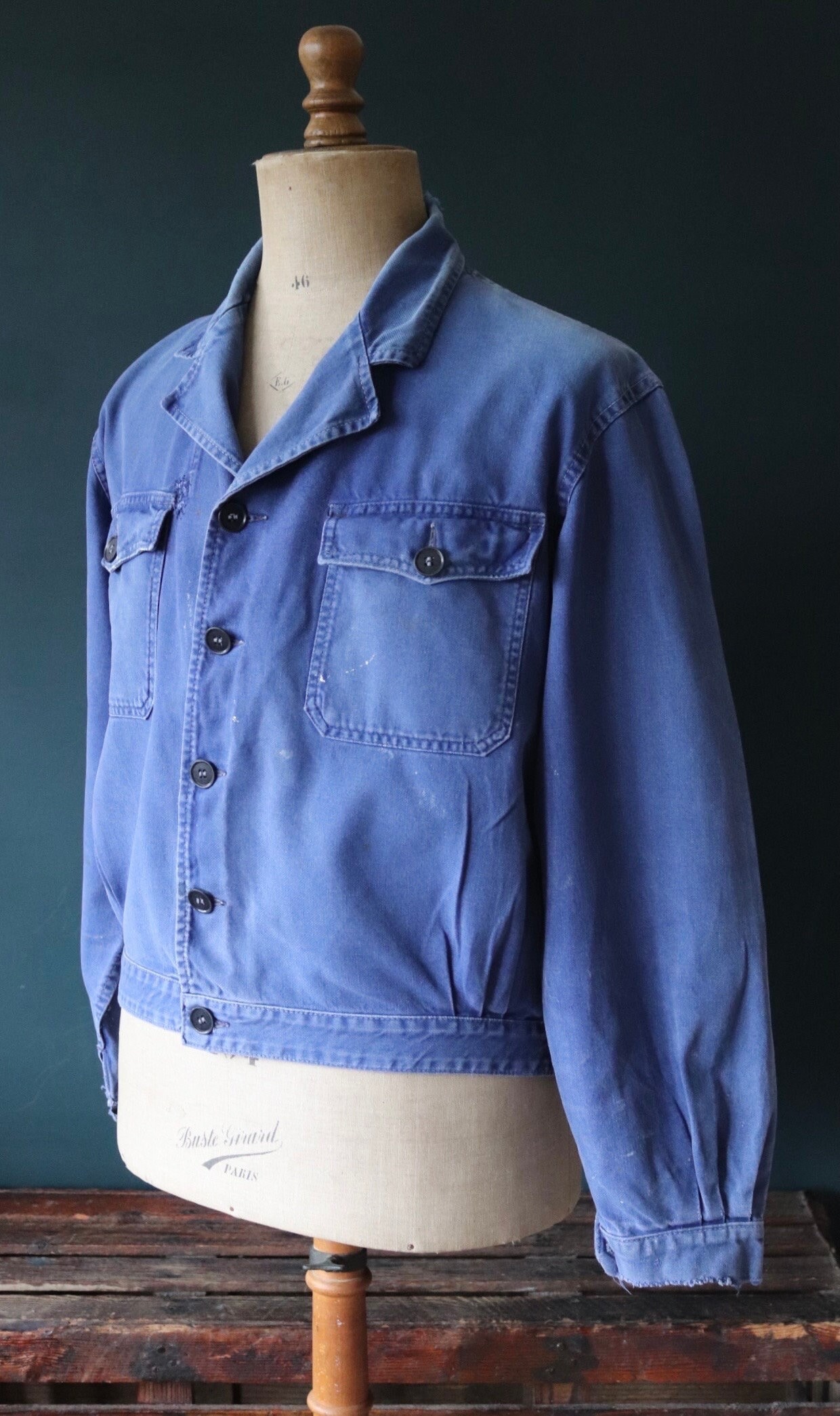 Vintage 1950s 50s French blue work cyclist cropped jacket workwear