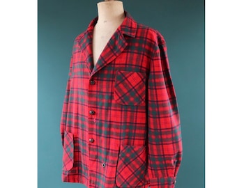 Vintage Pendleton wool 49er jacket - red plaid - Ivy League style - 54” chest