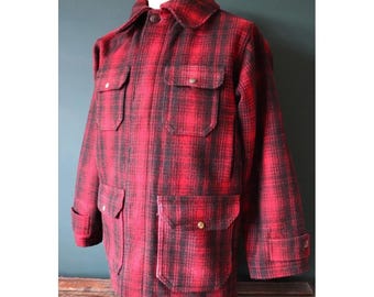 Vintage 60s Woolrich Lined Mackinaw Cruiser Wool Buffalo Check Red