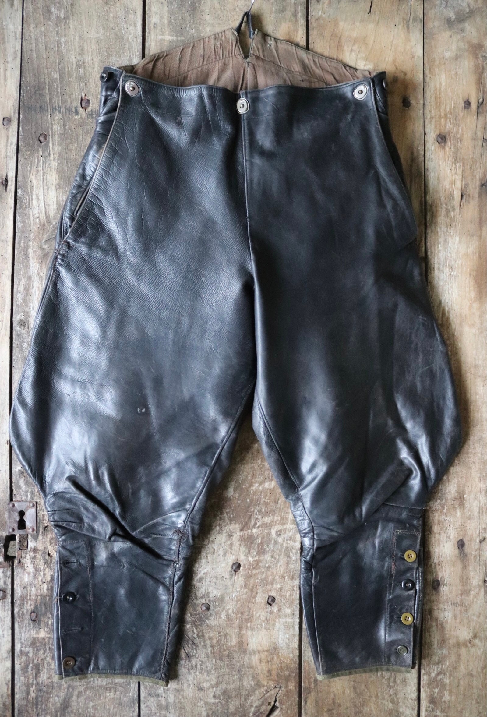 Vintage 40s Singer Motorcycle Breeches // 1940s Black Leather