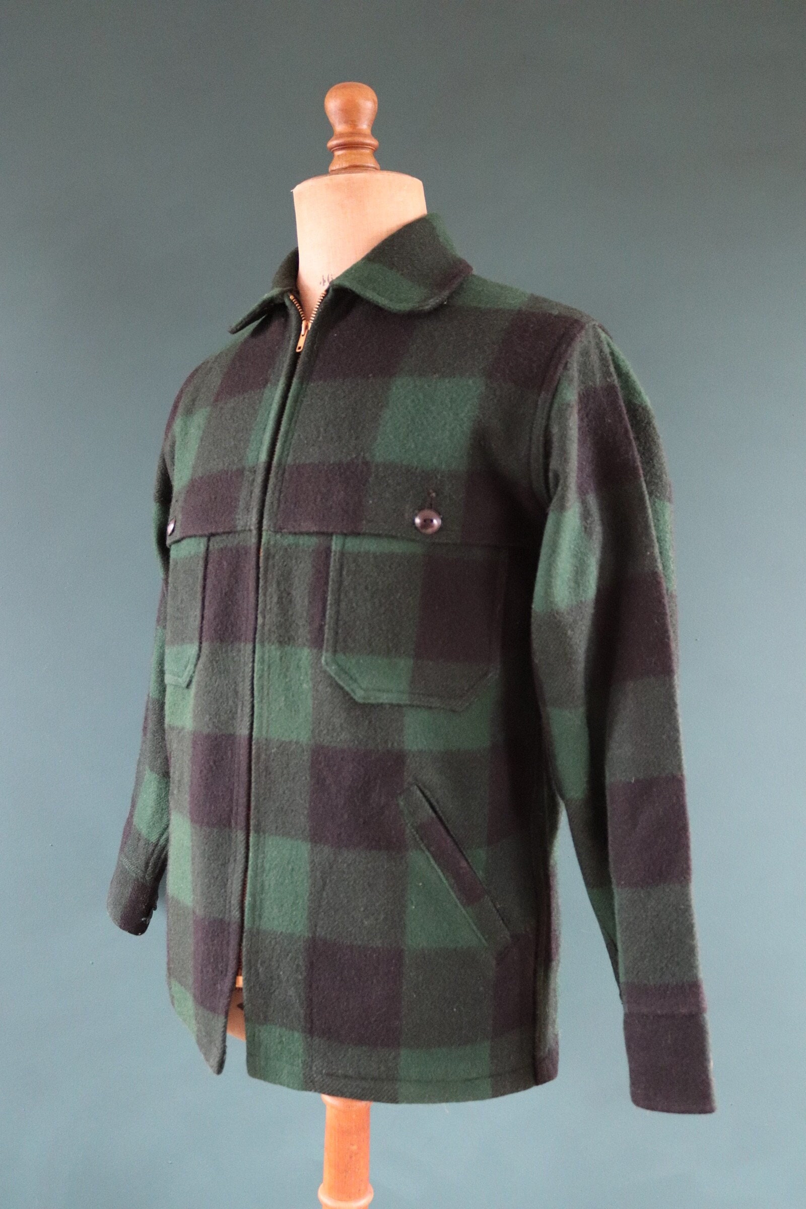 Vintage 1940s 40s 1950s 50s Green Black Woolrich 119 Wool Buffalo