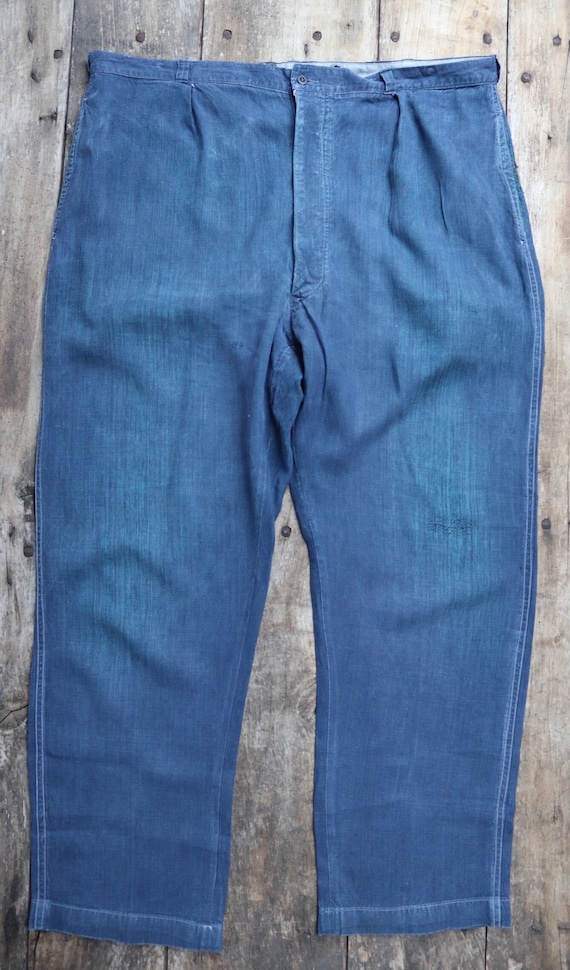 Vintage 1930s 30s 1940s 40s French Indigo Linen Maquignon Trousers 