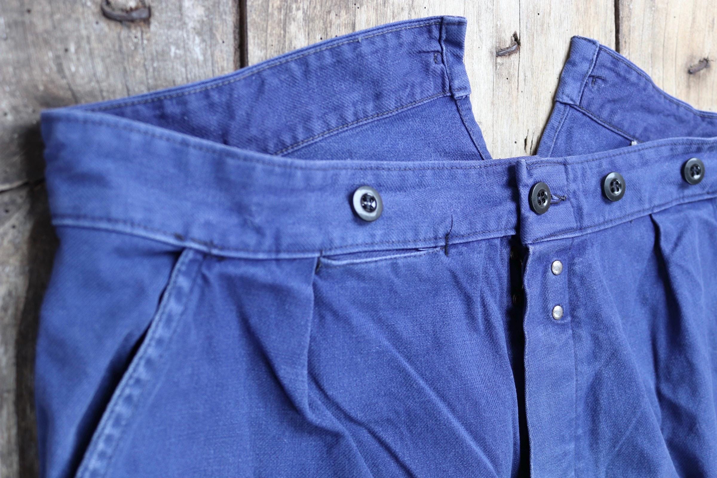 Vintage 1940s French Workwear Trousers - Buckle Back Chore Pants